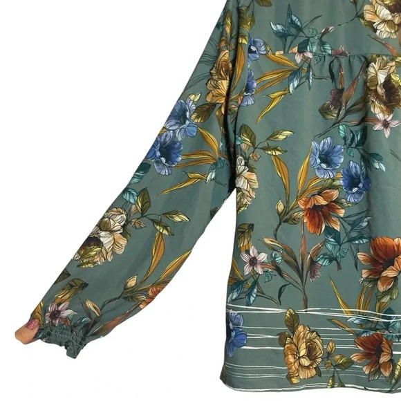 Christopher & Banks Women’s Green Floral Boho Peasant Long Sleeved Blouse Medium - Picture 4 of 10